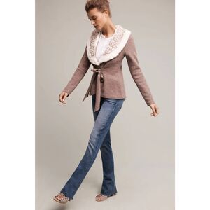 Rosie Neira Retro Y2K Wool Tie Waist Shawl Neck Cardigan Sz. XS
